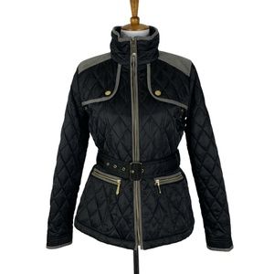 Vince Camuto Quilted Jacket Faux Suede Black Gray Sz. M